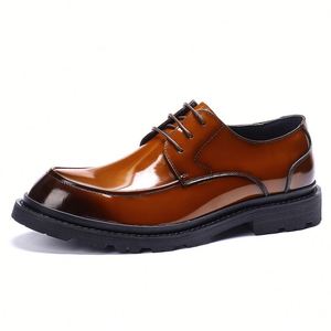 Men's Genuine Leather Oxfords Round Toe Lace-up <b>Dress</b> Shoes Cushioned Rubber Outsole All Seasons Office Career Wear - Product Image 1