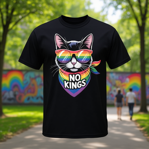 T-shirt No Kings Pride Cat nera unisex per adulti taglia M L XL XXL - Product Image 3