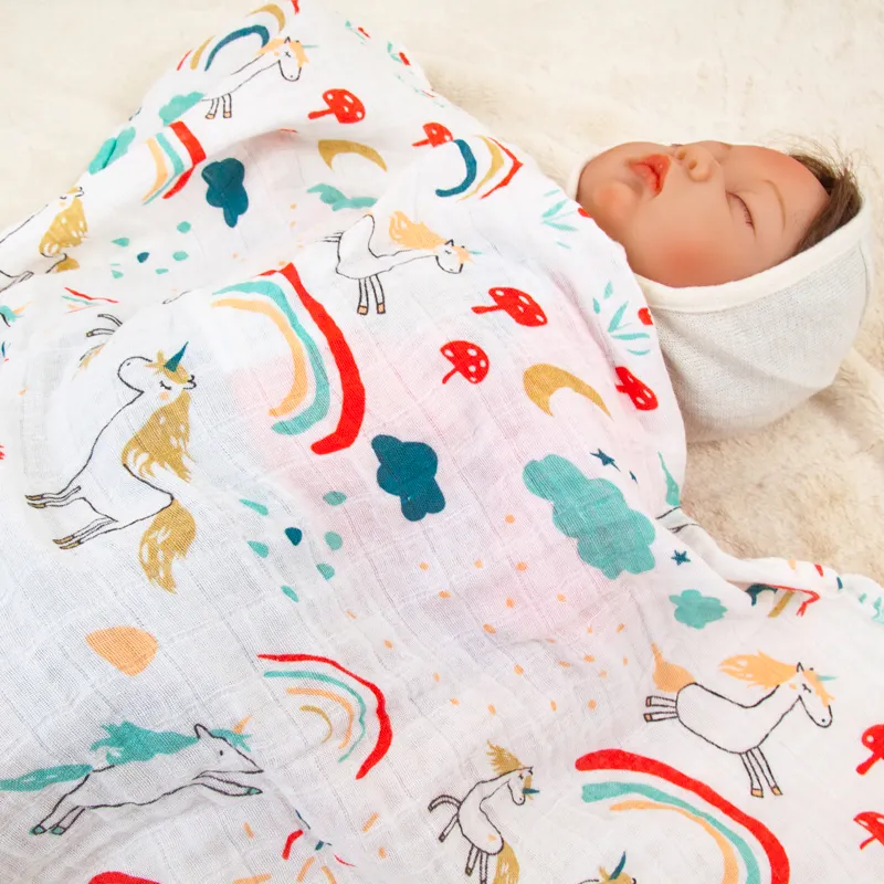 Hot Sale Soft Custom Menerima Kasa Kapas Bambu Rajutan Kain Kasa Baby Wrap Set Selimut untuk Bayi Baru Lahir