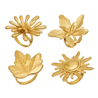 Cincin Koktail Unisex Trendy Berlapis Emas 18K PVD dari Baja Anti Karat, Desain Bunga Geometris Chunky Mewah untuk Pertunangan dan Pernikahan