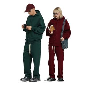 2025 Autumn Winter New American Style Loose 510g Eco-Friendly Windproof Heart Pattern Trendy Brand Button Sweatshirt <b>Hoodie</b> - Product Image 5