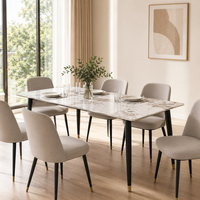 Table à manger rectangulaire convertible et portable avec plateau en pierre frittée, pieds en bois, design luxueux pour la maison, l'école, le parc, l'hôtel