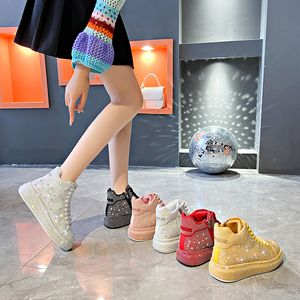 Customized Wholesale Fashion High <b>Top</b> <b>Rhinestone</b> Sports Shoes Breathable Thick Soled Women's Shoes - Product Image 4