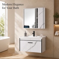 ETON Meuble-lavabo mural carré moderne en contreplaqué résistant à l'eau, finition polie, pour hôtel, nickel brossé