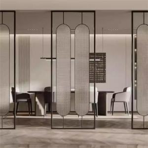 Paravent en verre filé en acier inoxydable Art Déco personnalisable, pliable, insonorisé, séparateur <span class=keywords><strong>de</strong></span> pièce pour hôtels, clubs, hall élégant - Product Image 1