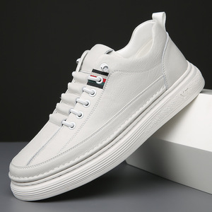Chaussures décontractées pour hommes en cuir véritable, bout rond, semelle plate en caoutchouc, respirantes, chaussures de marche - Product Image 3