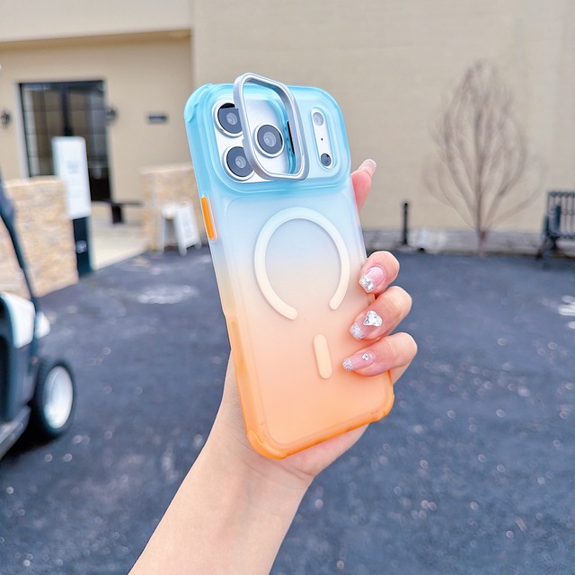 For Apple iPhone 18 Pro Max/17 Air/16 Luxury Magnetic Gradient Color Good Quality Lens Holder Anti-Drop Shockproof Phone Cover