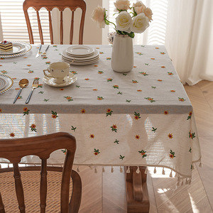 <span class=keywords><strong>Elegante</strong></span> <span class=keywords><strong>Tovaglia</strong></span> Rettangolare in Cotone e Lino Ricamata <span class=keywords><strong>con</strong></span> Nappe, Copritavolo Impermeabile Personalizzato per Casa, Hotel, Feste, Picnic - Product Image 2