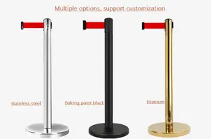 Hotel Exhibition Stainless Steel Queue Pole Barrier Crowd Control Stanchions With Retractable Belt