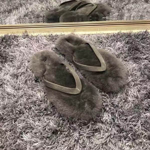 Custom White Orange <strong>Sheepskin</strong> Fur <strong>Slippers</strong> Warm Fluffy Furry Real Sheep Fur <strong>Slippers</strong> Thong Style - Product Image 5