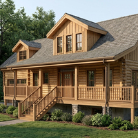 Maison en rondins préfabriquée SIP à deux étages, maison en bois personnalisée avec garage, terrasse, pignon et design résidentiel forestier