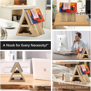 Estantería triangular de madera de 8,0 pulgadas, soporte para libros de escritorio, sujetalibros de madera maciza para dormitorio, organizador de almacenamiento de escritorio - Product Image 3