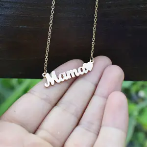 Colgante de acero inoxidable para mujer, collar de joyería de oro rosa y plata con letras de mamá y papá