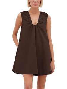Abito plissettato traspirante da donna 100% cotone intrecciato tinta unita abito Casual da vacanza increspato per le <span class=keywords><strong>vacanze</strong></span> estive - Product Image 2