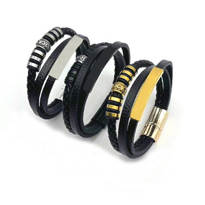 Men's Vintage Leather Woven Bracelet Titanium Steel <b>Magnetic</b> <b>Clasp</b> Multi Layer Simple Jewelry Gift 7.5 8.5 9 Inches - Product Image 4