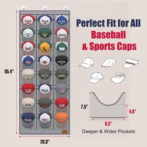 <b>Hat</b> Organizer 24 Pockets Oxford Cloth Moisture Proof Mesh Wall Mounted For <b>Hats</b> Behind Doors On Walls Grey - Product Image 2