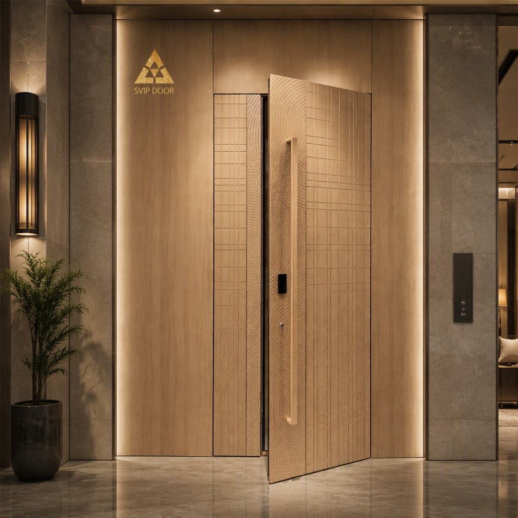 Luxury Black Gold Geometric Aluminum Pivot Door Modern Entry Door Smart Digital Lock Anti-Theft Soundproof Commercial Hotel · image 3