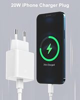 Cargador de Pared PD de 20 W con Enchufe Europeo, Adaptador de Corriente Tipo C de Carga Rápida, Mini Cargador Portátil de Viaje, Cable Retráctil OTP para Móviles