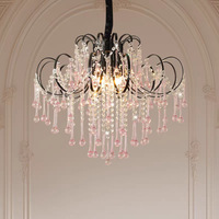 Lustre en cristal rétro français à LED, lampe suspendue pour chambre à coucher, salon, bureau, vestiaire, entrée, chambre d'enfant, noir