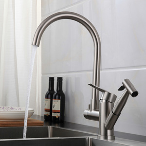 304 Stainless Steel Single Handle Kitchen Faucet 360 Degree Rotate Pull Out Deck Mounted Modern Design - Product Image 1