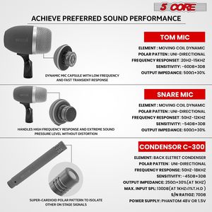 ชุดไมโครโฟนคอนเดนเซอร์คาร์ดิออยด์ 5 ตัว แบบ XLR สำหรับกลอง บันทึกเสียง สตรีมมิ่งวิดีโอ - Product Image 6
