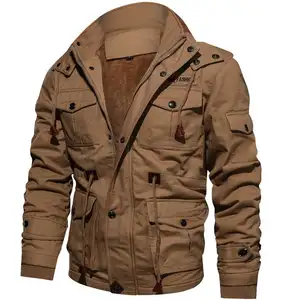 Customized LOGO men's pilot jacket with fur liningthickened wash outdoor jacket for men
