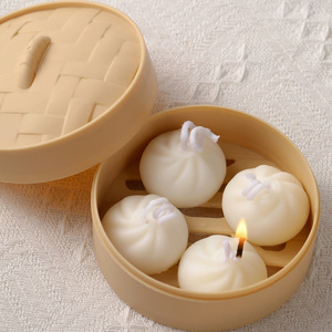 Novelty Mini Soup Bun Scented Candle Set With Steamer Case Cozy Bedroom Tabletop Home Atmosphere Decor <b>Ornament</b> - Product Image 1