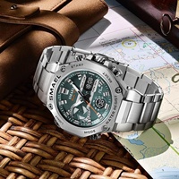 SMAEL 8097 Jam Tangan Kronograf Analog-Digital Mewah Tahan Air 5BAR dengan Casing/Dial Paduan Bercahaya dan Tali Baja Tahan Karat