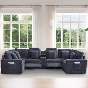 <span class=keywords><strong>Canapé</strong></span> sectionnel inclinable en U avec console, en velours côtelé, 6 places, modulaire, <span class=keywords><strong>pour</strong></span> salon et home cinéma - Product Image 5