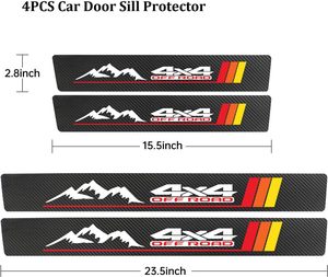 4 Uds <span class=keywords><strong>4X4</strong></span> estilo de carretera fibra de carbono protectores de alféizar de puerta de coche antiarañazos accesorios de decoración automática pegatinas de tira de umbral de cuero - Product Image 3
