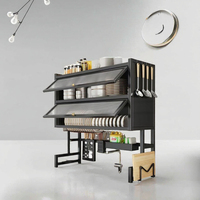 Étagère de rangement multifonctionnelle moderne en acier au carbone double couche pour vaisselle et ustensiles de cuisine, anti-poussière