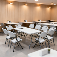 Table pliante en HDPE moulé par soufflage de 8 pieds à haute capacité de charge, conception empilable pour magasin de détail éphémère