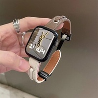 Correa de reloj inteligente de cuero con hebilla plegable a juego con el color, delgada, con cierre magnético, para Apple Watch series 8, 7, 6, 5 y S9.