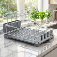 Étagère à vaisselle moderne à double niveau en aluminium anodisé argenté, résistante à la rouille, pour comptoir de cuisine, prix de gros