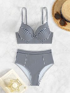 Maillot de bain bikini rayé imprimé de haute qualité, maillot de bain sexy pour femme pour les vacances à la plage, vente en gros - Product Image 6