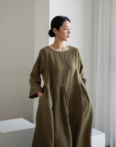 New Arrival <strong>Linen</strong> <strong>Long</strong> <strong>Dress</strong> Ladies Casual Loose Pullover Solid Color <strong>Dresses</strong> for Women - Product Image 4