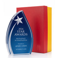 Trophée en cristal K9 de haute qualité, design Voilier Étoile Filante, cœur bleu, pour la reconnaissance des employés d'entreprise