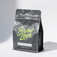 Sac à fond carré imprimé sur mesure, en aluminium alimentaire, avec fermeture éclair et valve, pour emballage de café refermable