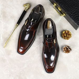 New Style Men's Formal High Top Leather Shoes Business Casual Slip-On Pointed Toe Genuine Glossy Finish Lightweight Evergreen - Product Image 1