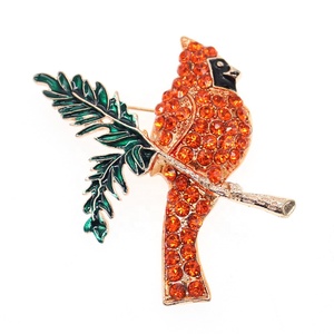 Trâm Cài Hình Động Vật Đính Đá Hình Chim Hồng Y Màu Cam Đỏ Thời Trang - Product Image 3