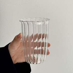 Taza de Vidrio Transparente para Café <span class=keywords><strong>Helado</strong></span> Americano, Latte, Cold Brew, <span class=keywords><strong>Mocha</strong></span>, Crema, Chocolate, con Rayas, 440 ml, Resistente al Calor, de Fábrica China - Product Image 5