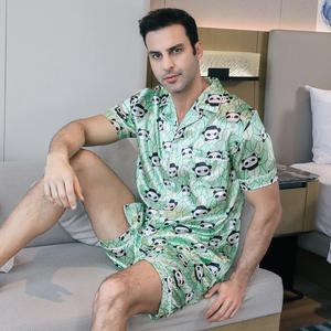 Ensemble de pyjamas de nuit en satin de soie de haute qualité pour hommes manches courtes vêtements de salon pour la maison vêtements de nuit grande taille en gros - Product Image 4