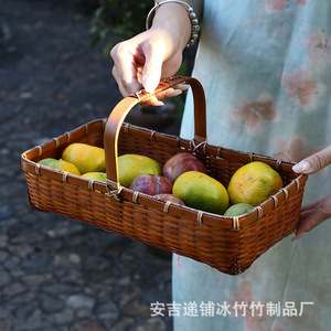 Handmade Bamboo Woven <b>Basket</b> Rectangle Mini <b>Storage</b> <b>Basket</b> For Tea Set Fruit Holding - Product Image 4