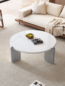 Mesa de Centro Redonda Moderna de Mármol con Patas de Concreto, Muebles Minimalistas para Sala de Estar - Product Image 1