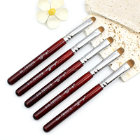 Arsiffer YQX-OB-008 – Pinceau de luxe français haut de gamme pour nail art, manche en bois rouge, poils Kolinsky, forme ovale sertie, multifonctionnel et durable