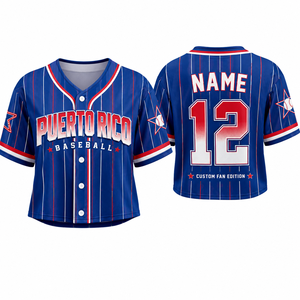 Camiseta de Béisbol de Puerto Rico Personalizada con Nombre y Número del Equipo, Ropa Deportiva Tropical con Botones, Spandex/Poliéster, Corta y Transpirable - Product Image 4
