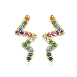 CZCITY 925 Snack Druzy Earrings for Women Rainbow Color CZ Zirconia Women Stud Earrings