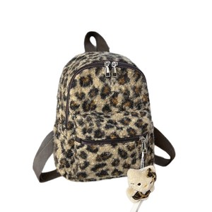 Fashionable and Versatile <b>Leopard</b> Print Plush <b>Backpack</b> Large Capacity New 2025 Lightweight Casual Bag Middle School Student Bag - Product Image 6