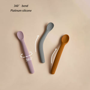 Sendok makan bayi, peralatan bayi silikon gratis BPA Set 2 ukuran sendok makan tahap pertama peralatan bayi dapat ditekuk Led sendok menyapih - Product Image 2