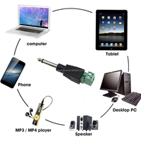 1/4 Inci 6.35Mm Mono Plug AV 2 Pin Blok Terminal Sekrup Adaptor Berbentuk L Konverter Audio Tanpa Solder Plastik Hitam Hijau + Logam